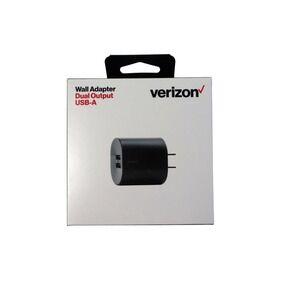 Verizon Dual Output USB-A Wall Adapter 12W Black Folding Prongs LED Indicator